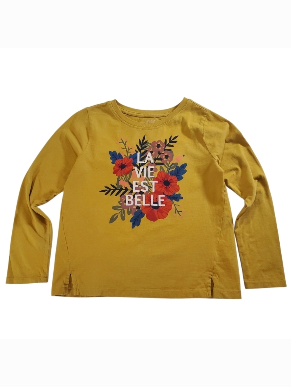 K1391 * Gymboree Girls La Vie Est Belle Graphic Long Sleeve Tee Yellow Size M